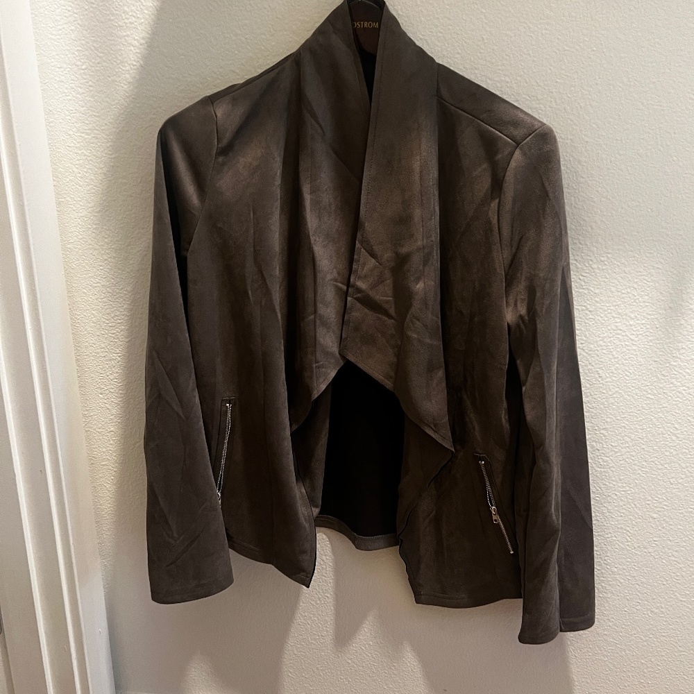 Amazon GORGLITTER Women's Open Front Faux Suede Jacket